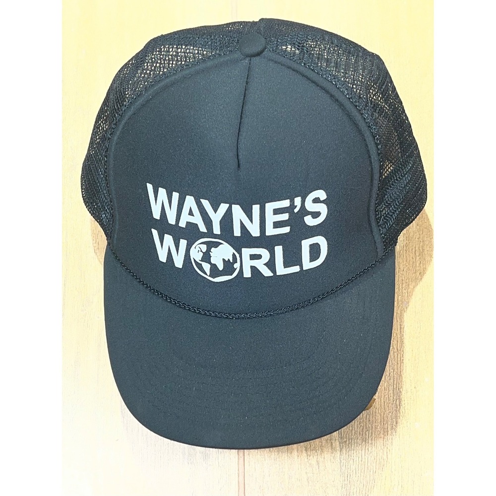 Waynes World Vintage‎ Black Trucker Hat Mesh Snapback Nissun Cap Movie Logo